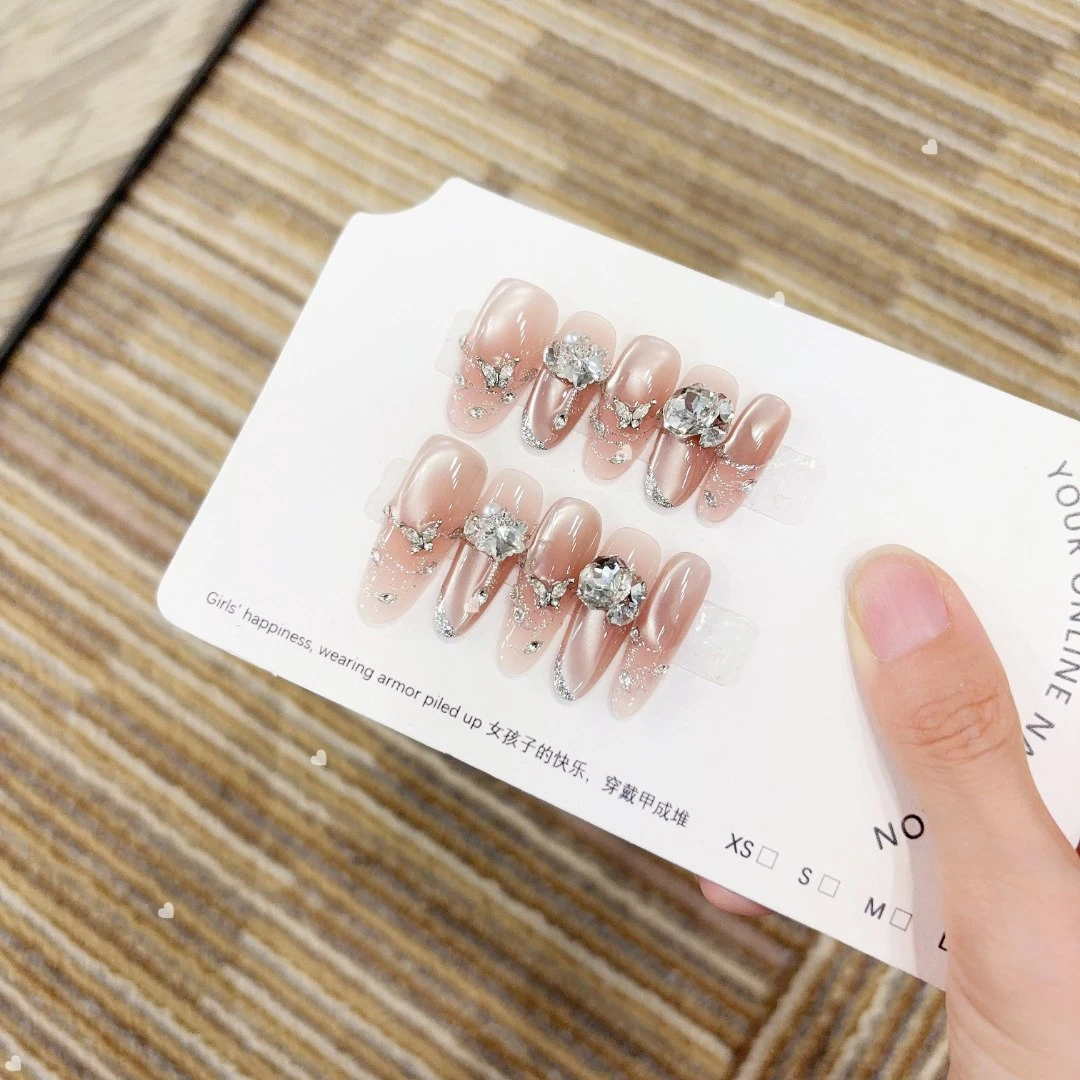 【荔枝玫瑰】纯手工穿戴甲光疗美甲可拆卸甲片10片