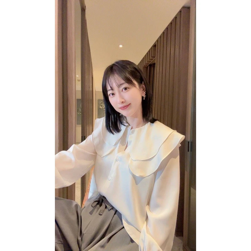 【张静芝】双层荷叶领系扣衬衫