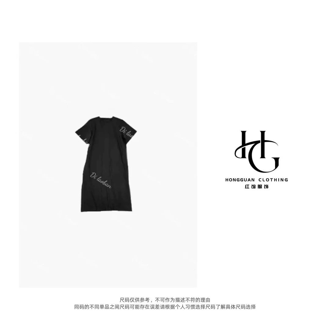 H·G【月光】2203  新款时尚百搭气质极简螺纹圆领下开叉连衣裙