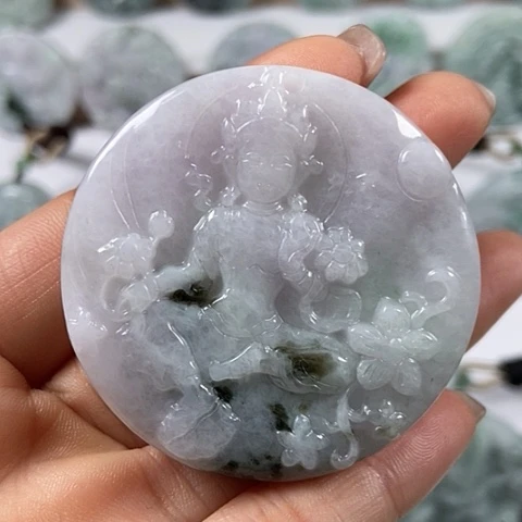 翡翠颈饰未镶嵌山水观音两面工福利