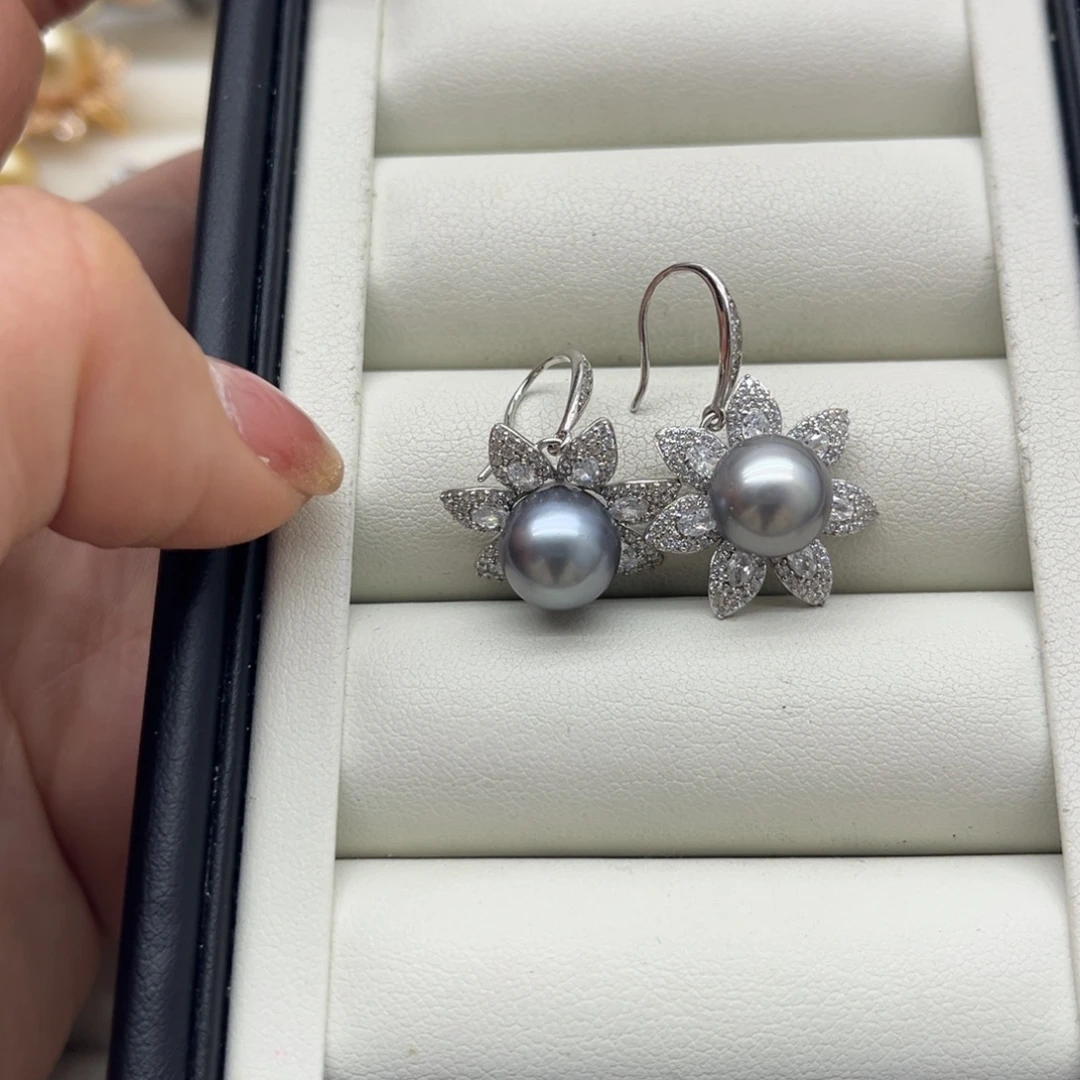 海水珍珠耳饰银S925镶嵌