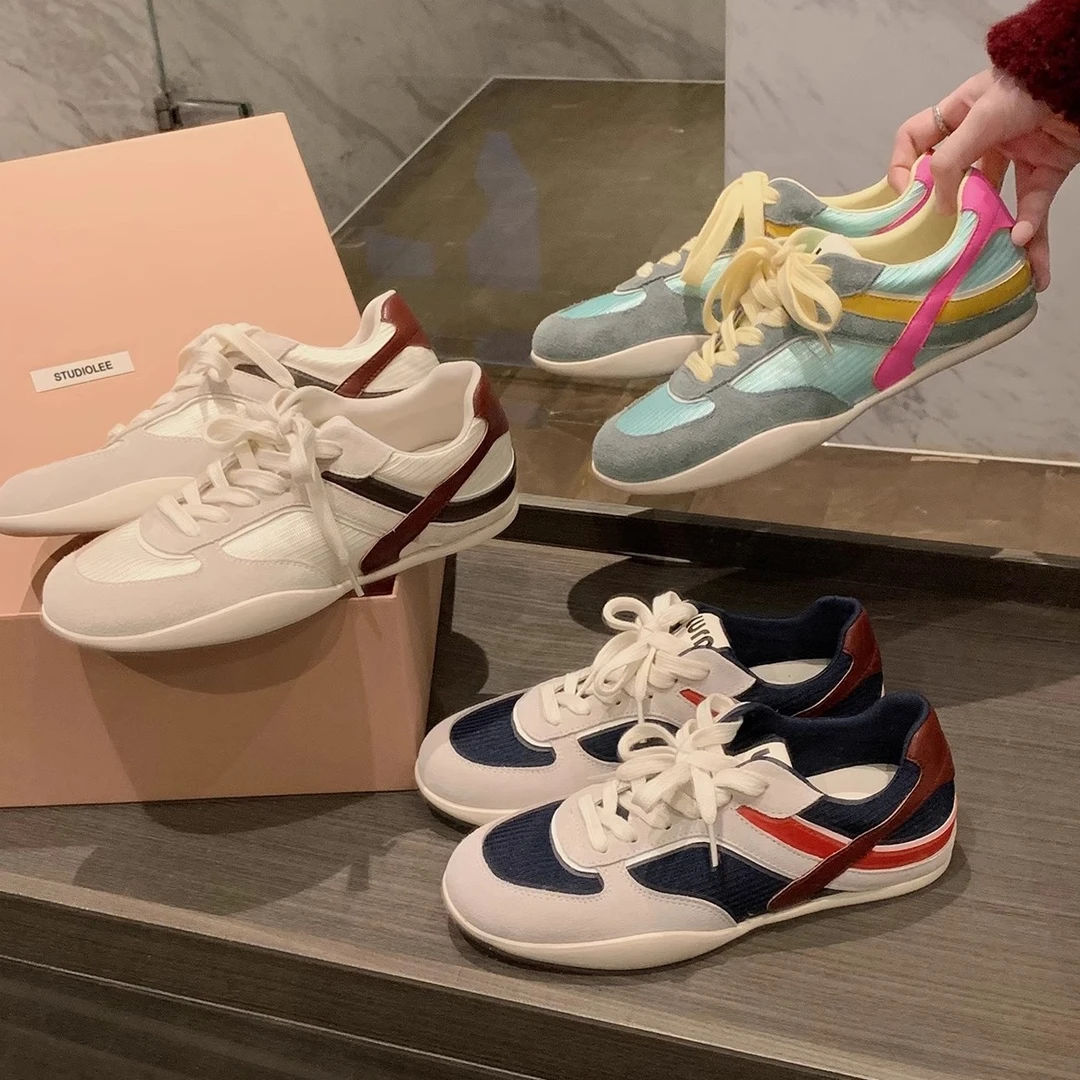 厚底百搭休闲鞋女2025春秋新款阿甘运动鞋复古系带平底德训鞋女鞋