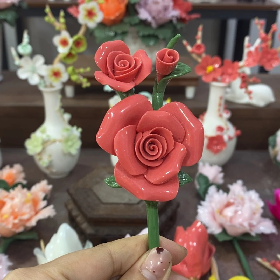 摆件陶瓷手工花摆件
