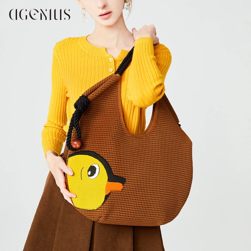 DGENIUS原创时尚简约托特包包女百搭单肩包可爱鸭针织通勤腋下包