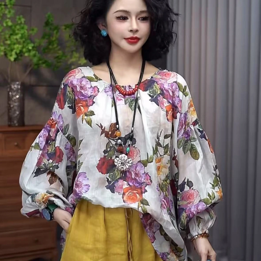 【·清风鸢尾·乔一推荐】2025秋新款国风复古中式苎麻质感衬衫80067