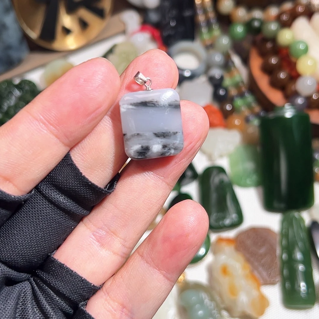 和田玉颈饰银S925镶嵌