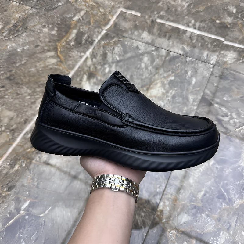 皮鞋男款秋季痞帅新款男士纯牛皮爸爸鞋头层牛皮软底防滑懒人