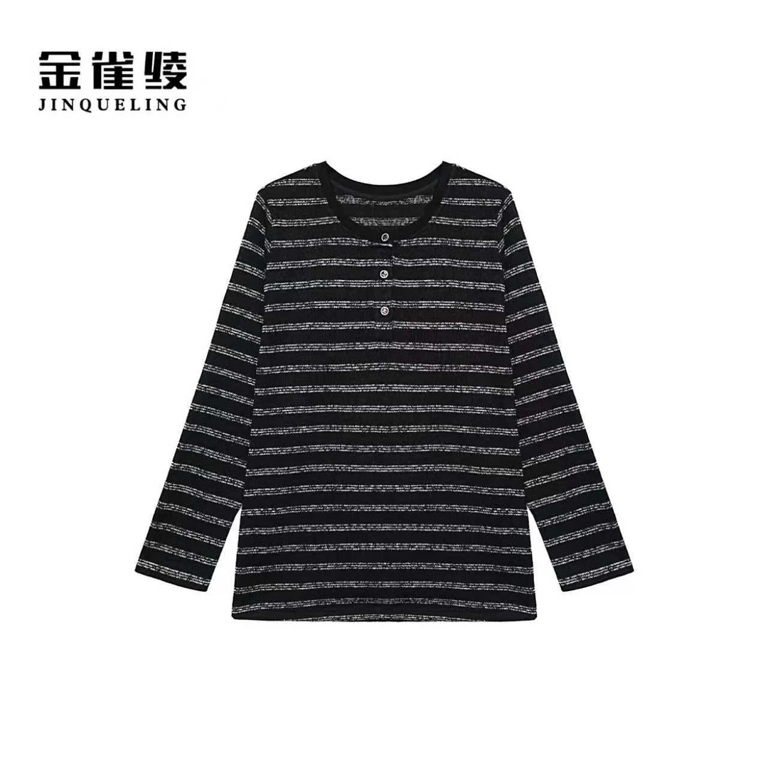 金雀绫【平行线】通勤条纹休闲时尚加宽加大T恤SZA3SY769