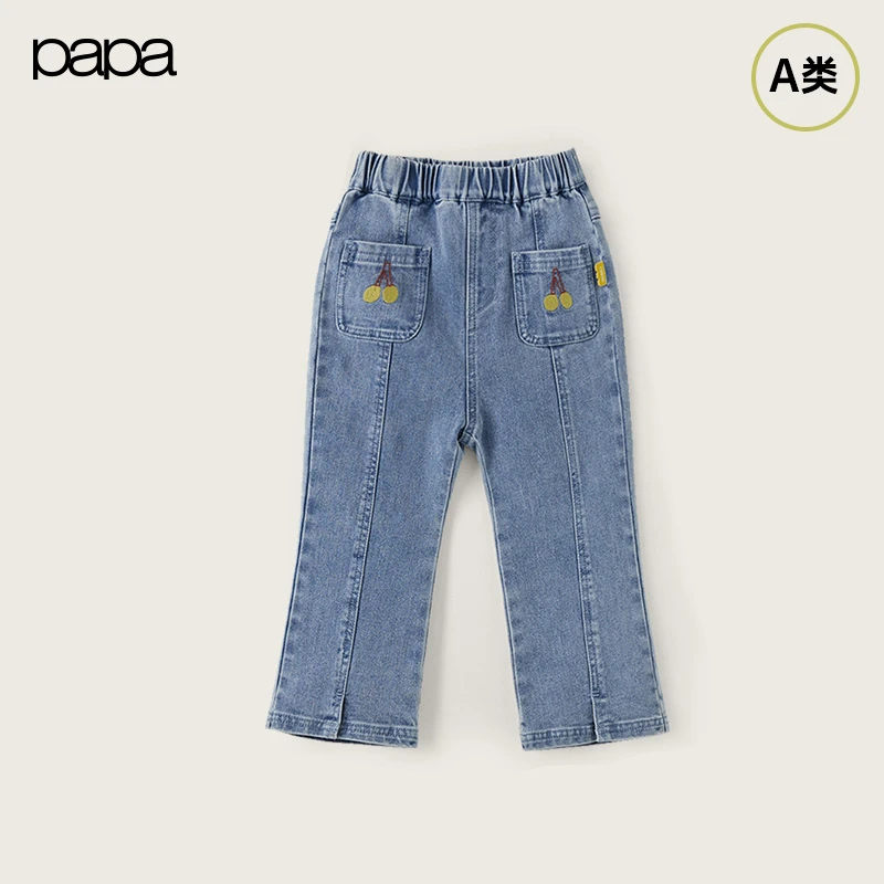 papa爬爬春季儿童喇叭裤女童休闲可爱洋气牛
