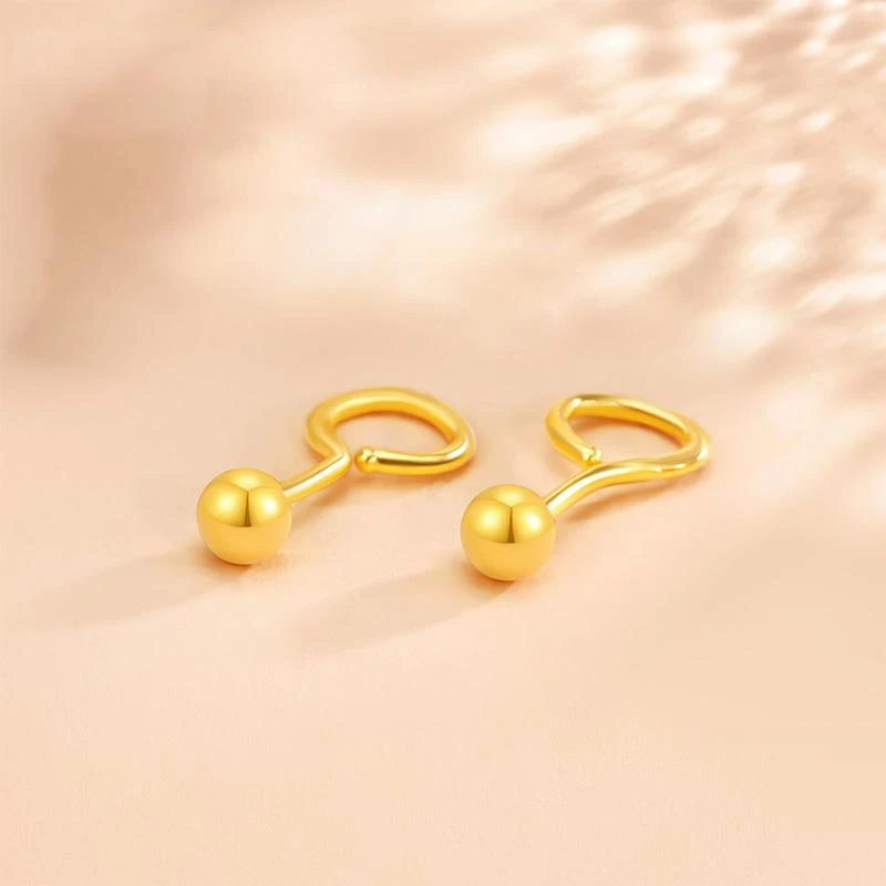 【福源】足金999 球球弯钩耳钉 时尚简约（约0.3g）