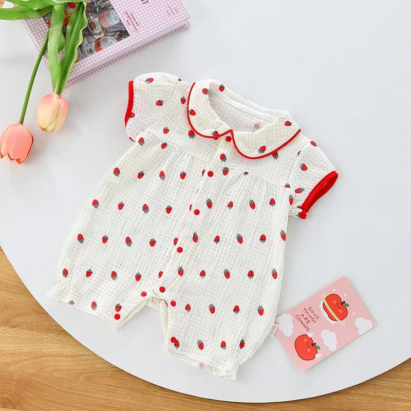 可爱风纱布短爬通用夏季哈衣爬服幼儿婴儿连体衣