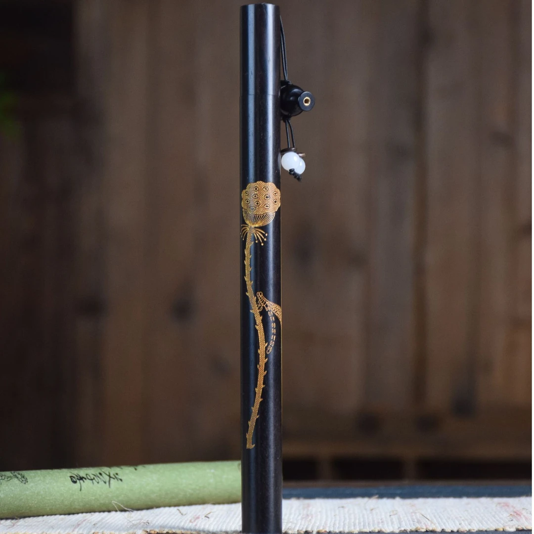 紫光檀便携式手工描金一木掏空线香筒香插一体