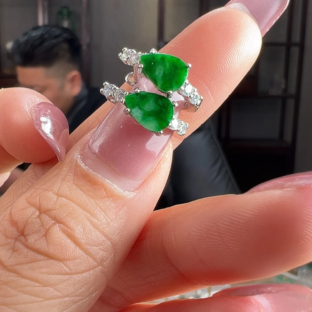 翡翠银S925镶嵌耳饰耳环36