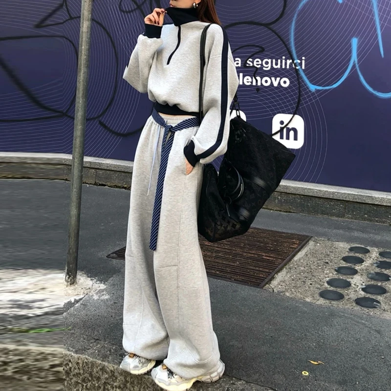 美式休闲炸街套装女2025年春秋新款连帽长袖卫衣阔腿裤运动两件套