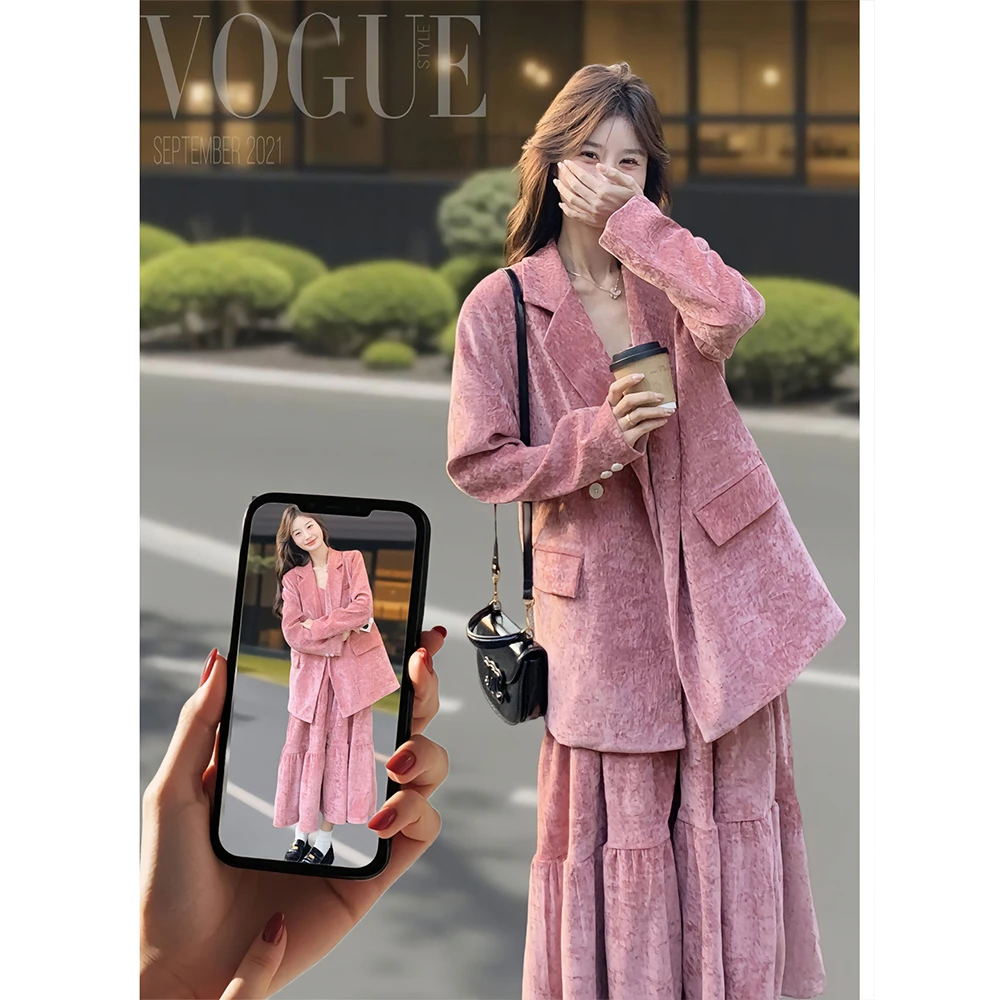 气质高级感西装套装裙女春季时髦独特西服外套吊带连衣裙