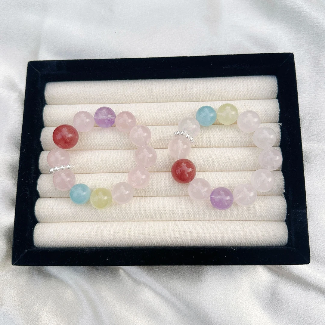 拍4件【彩虹泡泡】粉水晶多宝显白手链手串 多样性发