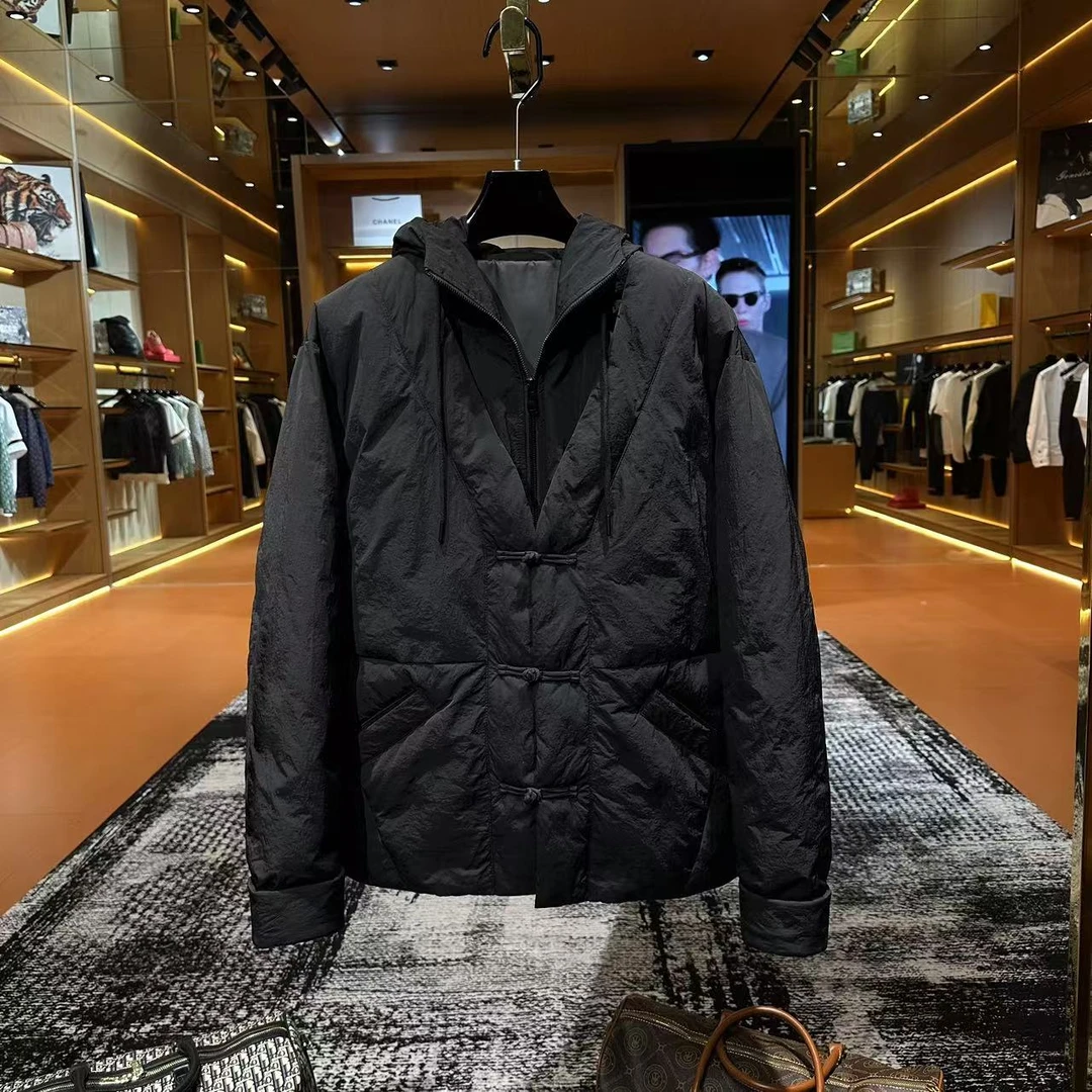 「Y6569」“中国风连帽羽绒服” 假俩件连帽高领抽绳盘扣保暖羽绒服