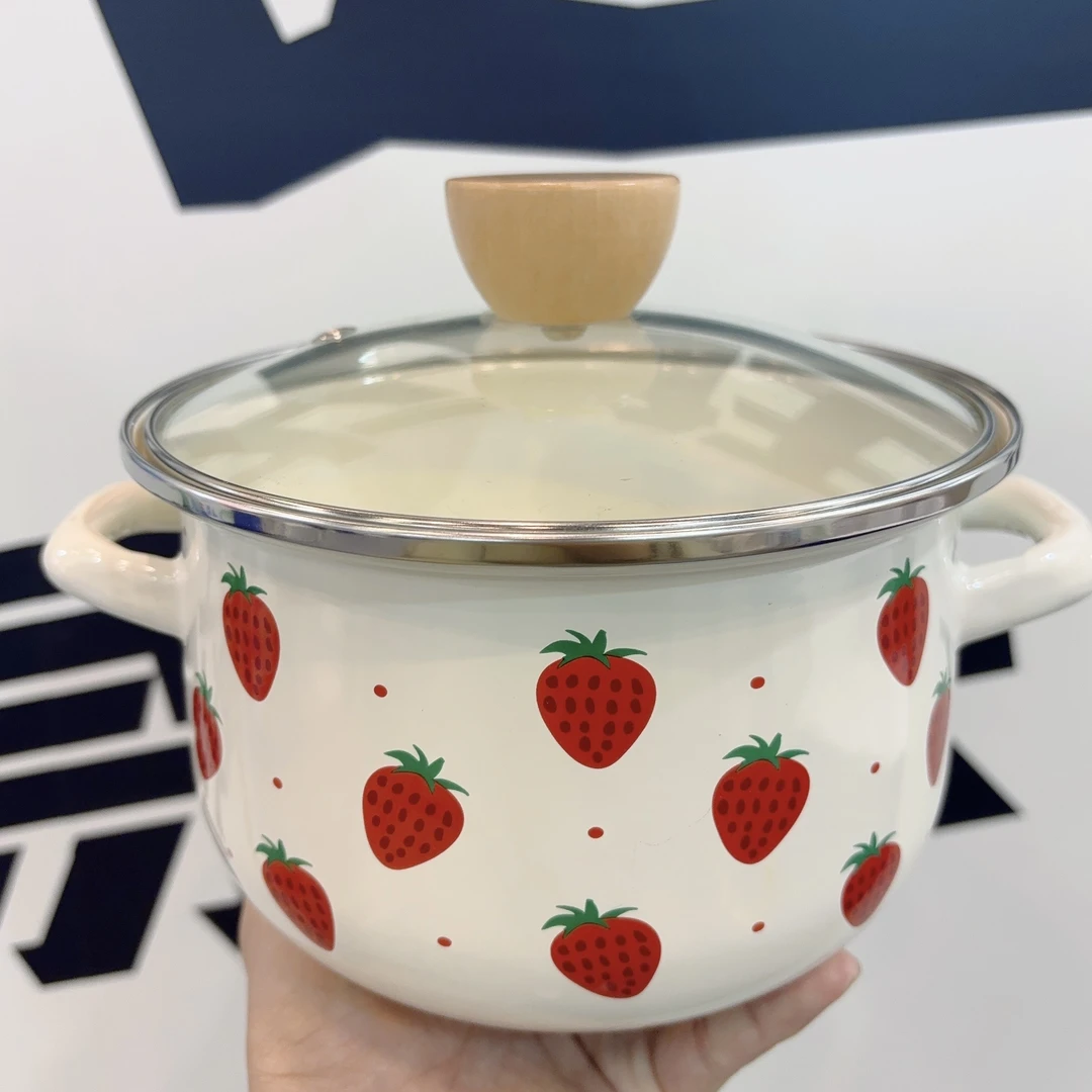 【补贴福利】18CM 2L加厚 草莓系列搪瓷汤锅 小炖锅