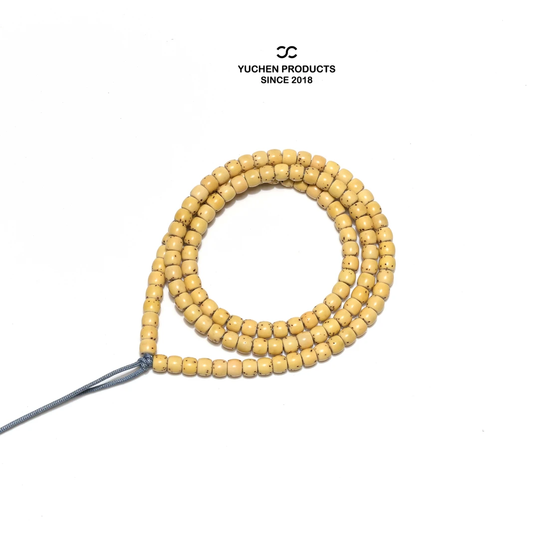 【三启】6*5MM原生态骨瓷白顺色鸡油黄收藏级108直切星月菩提手串