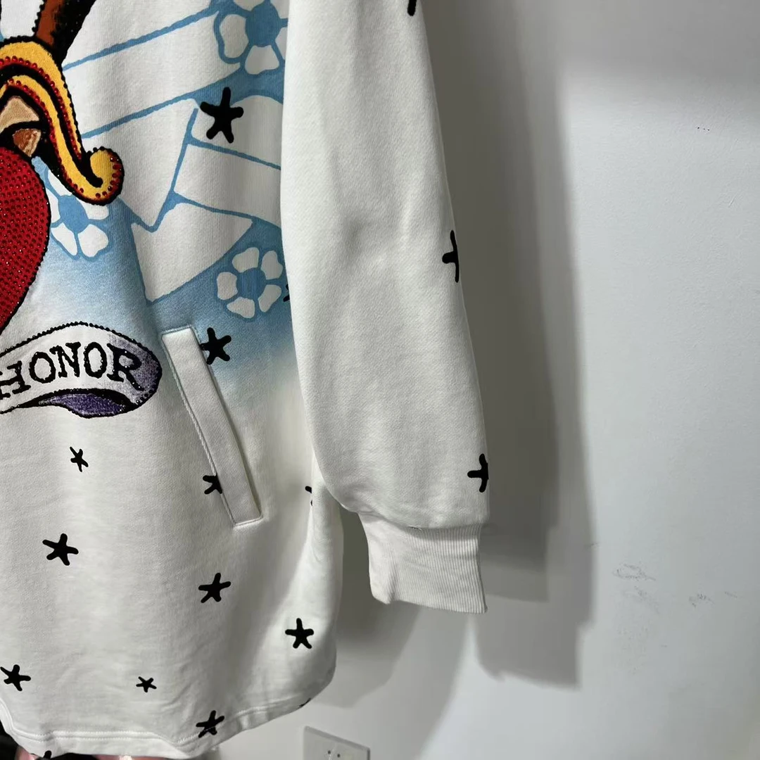 J-10 EH潮牌女款烫钻印花休闲连帽卫衣裙 AW234