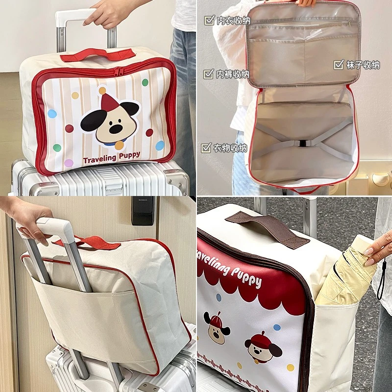 可爱卡通旅行手提包女大容量整理包行李箱附加拉杆短途便携收纳包