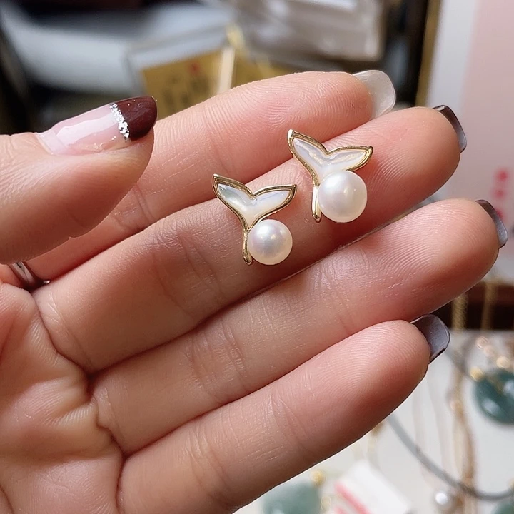 淡水珍珠耳饰合金鱼尾巴