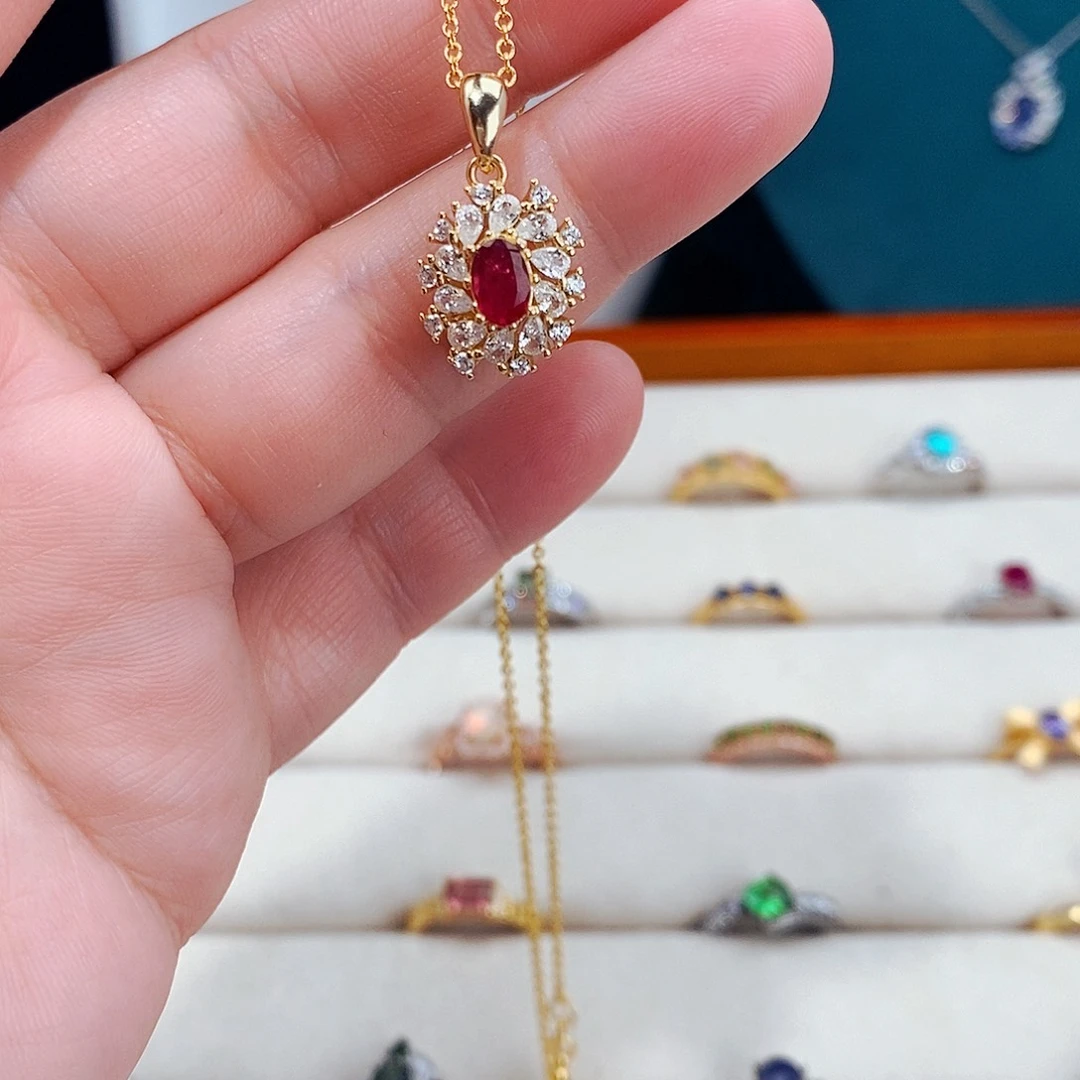 红宝石颈饰银S925镶嵌