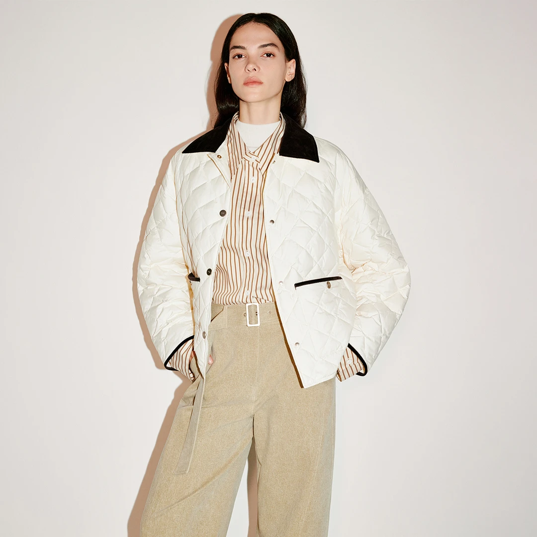 COVERINS2025冬新款灯芯绒翻领菱格羽绒服CC35508260