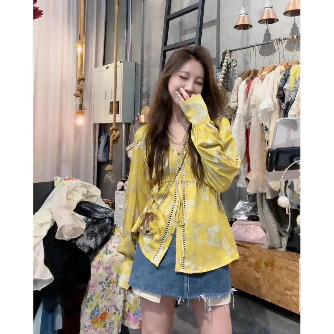 S50804791素拉那里  定制法式宫廷风设计感提花双面印花衬衣衬衫
