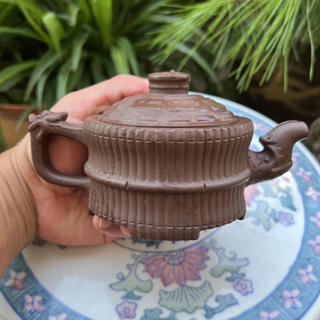 紫砂二厂厂款壶龙头八卦一捆竹紫砂壶紫砂茶壶泡茶器具宜兴