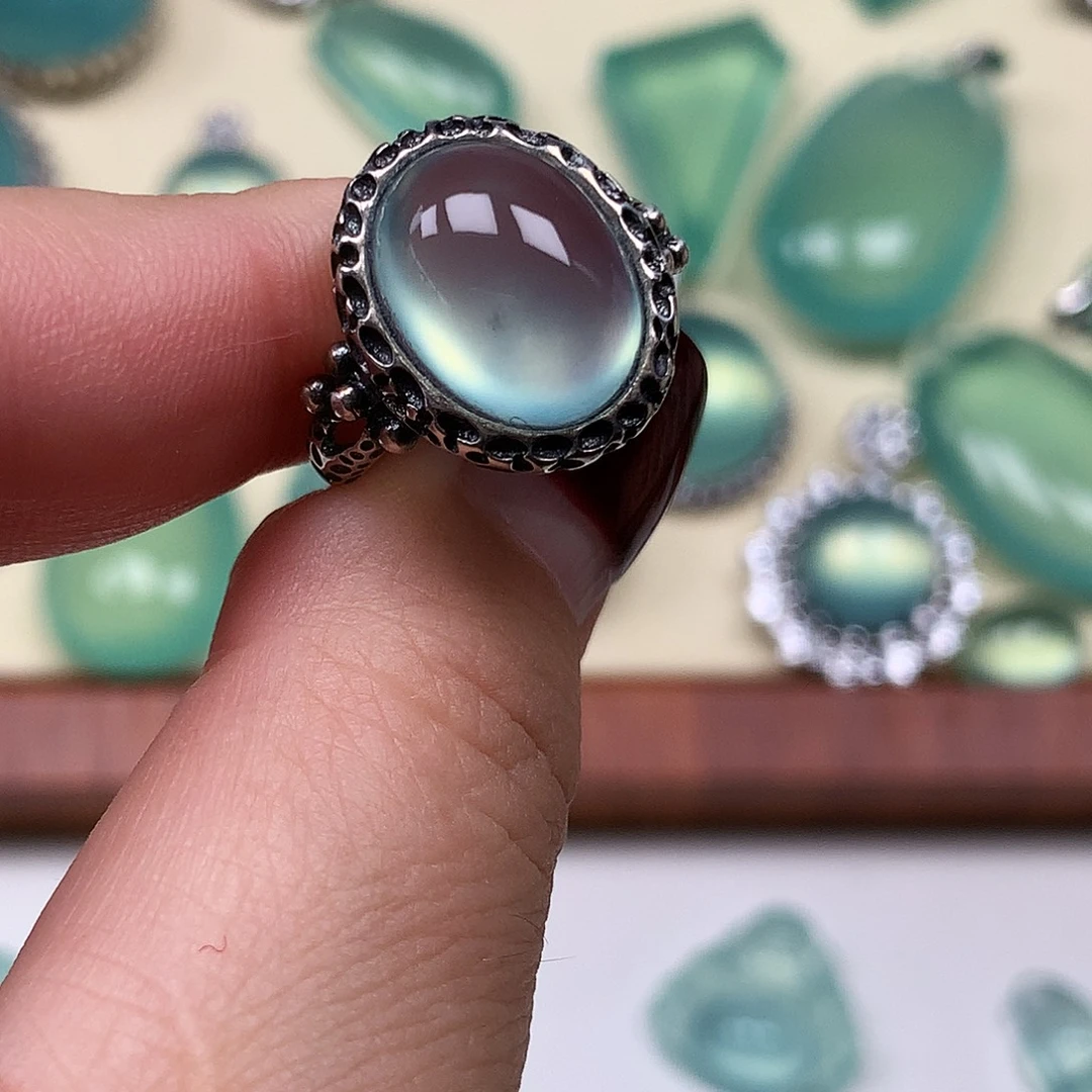 蛇纹石玉银S925镶嵌戒指