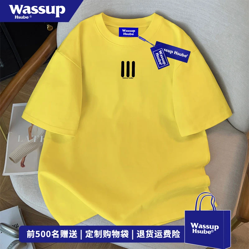 WASSUP HSUBE欧美式国潮短袖T恤男款夏季重磅宽松百搭情侣纯棉T恤