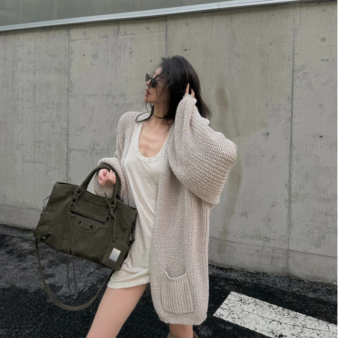 慵懒风松弛感宽松毛衣女秋季针织开衫外套内搭U领背心百搭两件套