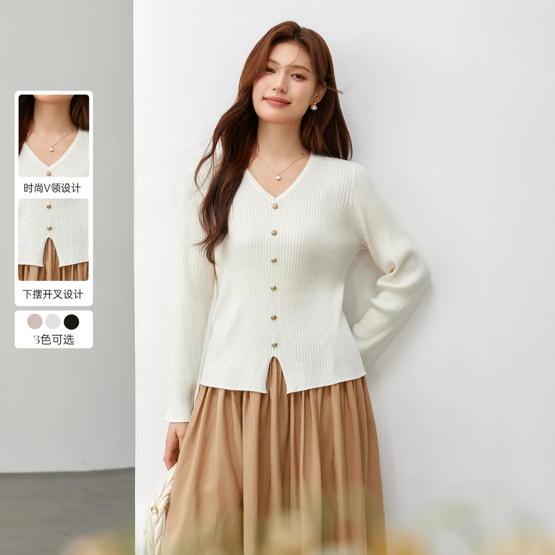 【软糯慵懒风V领毛衣】纤莉秀W大码女装简约V领显瘦上衣QK0902