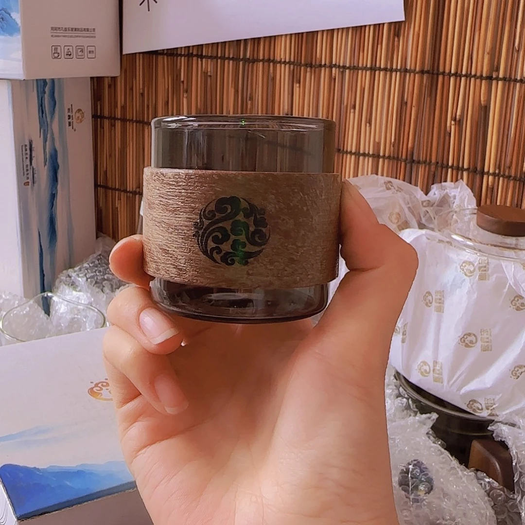高硼硅玻璃茶水分离款竹片小杯6杯