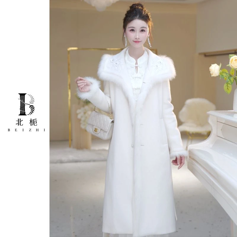 【北栀】国风刺绣狐狸毛领大衣812960-加羽绒812959