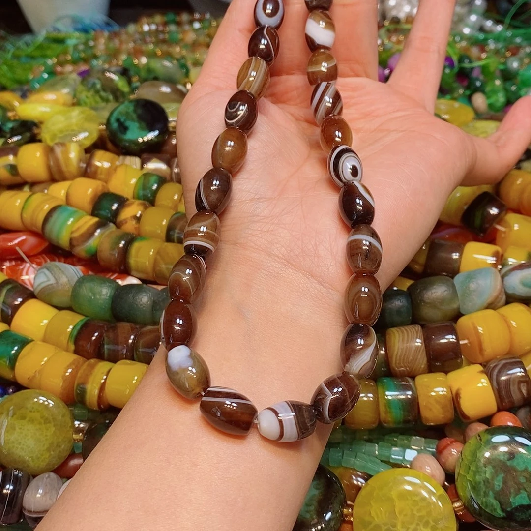 玛瑙/玉髓散珠美拉德10✖️14mm眼睛米珠一条