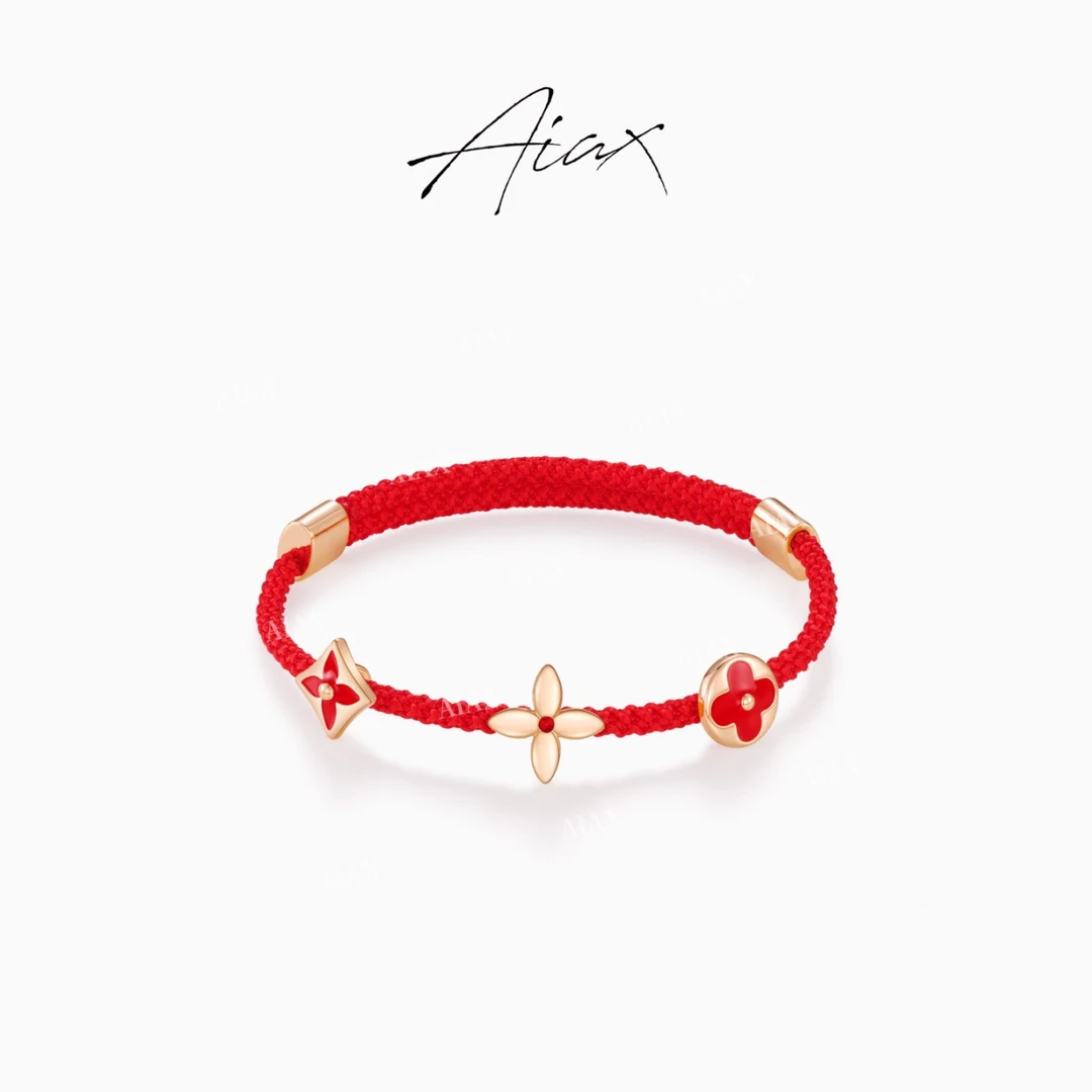 AIAX 双十一 时尚百搭高级感小女生饰品老花四叶红绳手链TSS7456