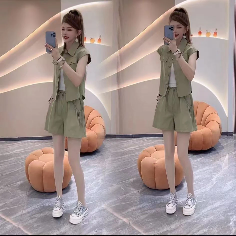 时尚短裤套装女2025年夏季新款洋气印花字母短袖两件套