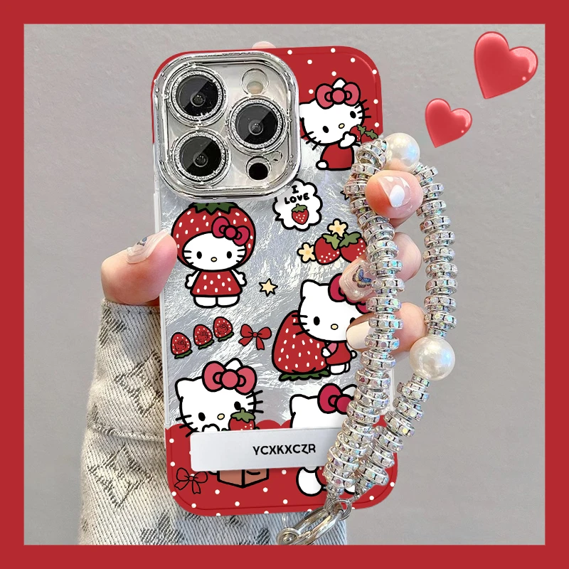 适用于苹果16可爱草莓KT猫手机壳oppo华为vivo流行简约少女心新款