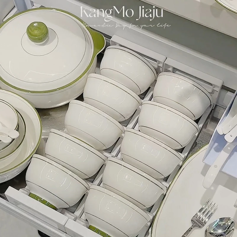 景德镇2025新款陶瓷碗盘餐具一套家庭用乔迁之喜餐具套装清雅绿绮