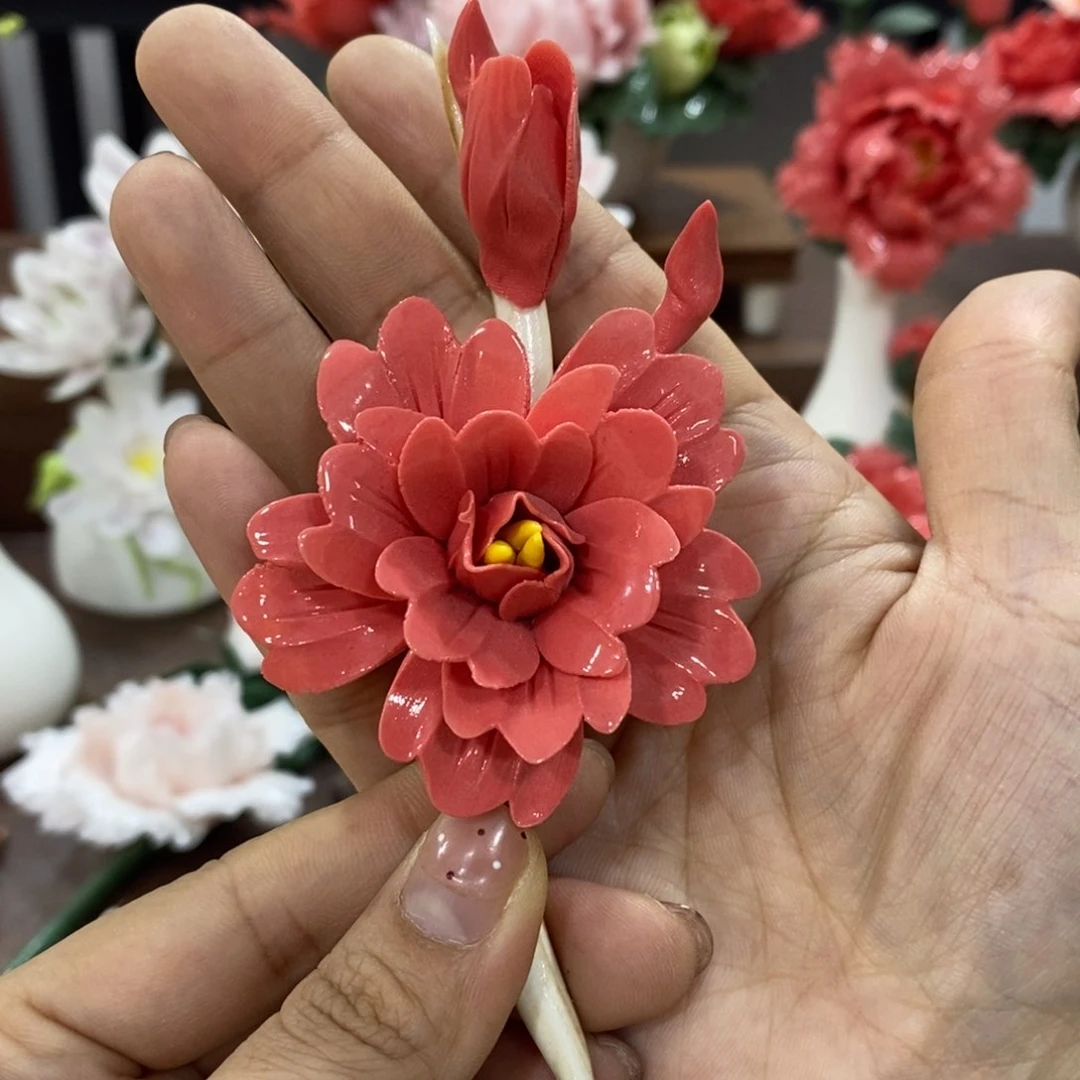 摆件陶瓷手工花摆件