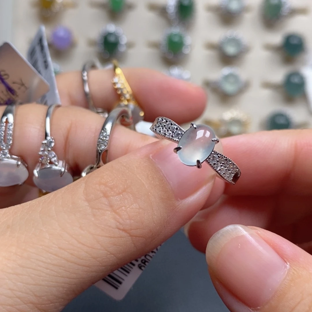 翡翠戒指银S925镶嵌长***觉戒指