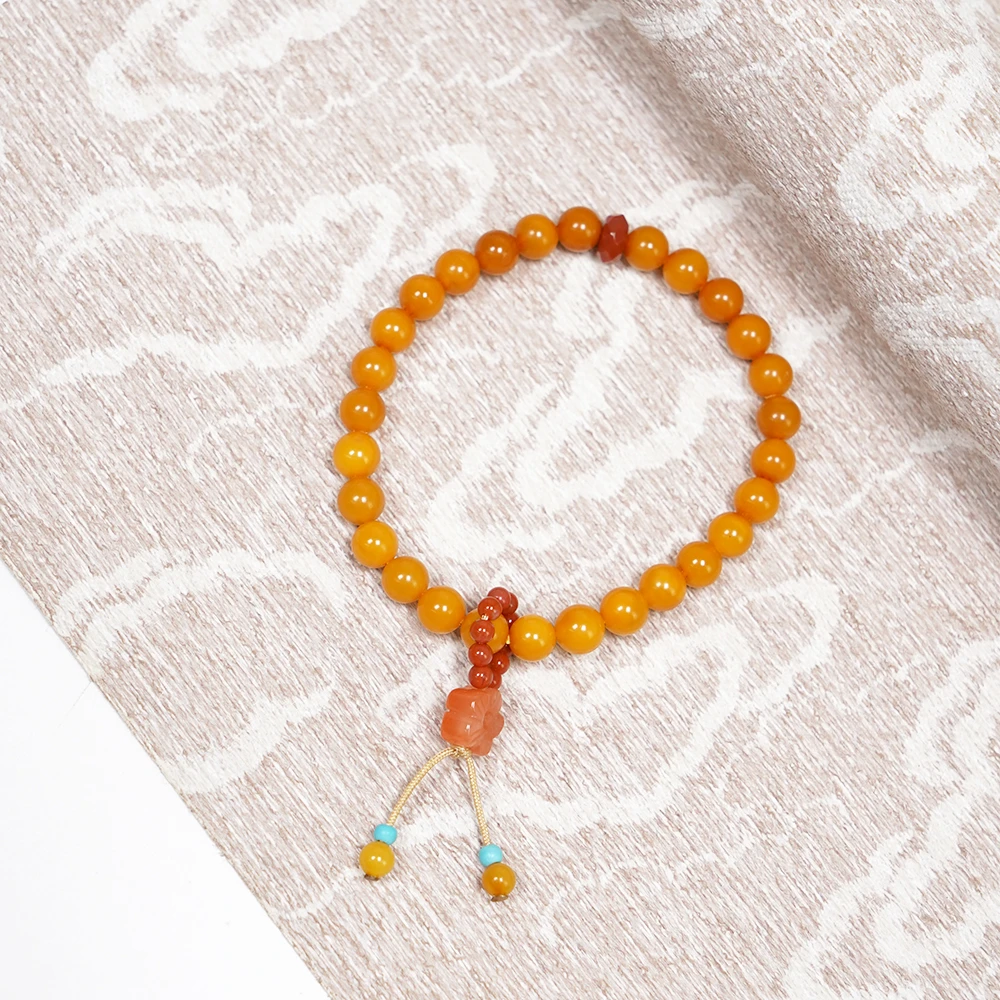 天然俄罗斯蜜蜡鸡油黄单圈南红跑圈手串QF-A374（多样性发一）