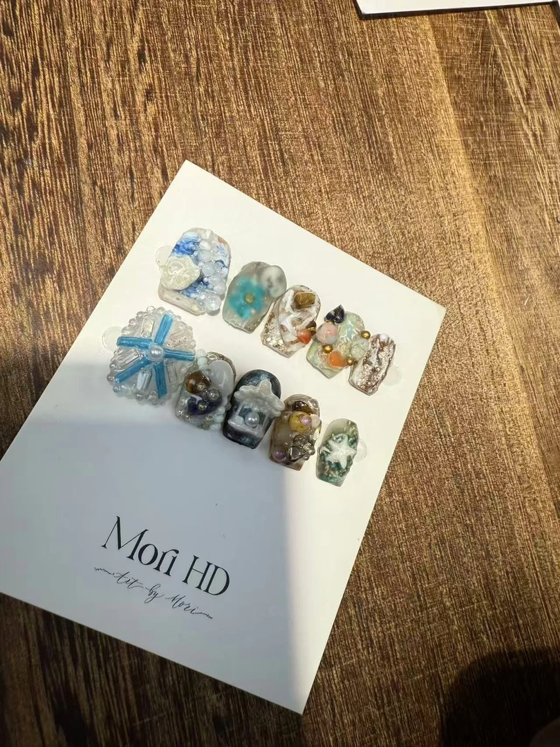 【预售】Mori茉莉 | 新品 海浪退潮时的耳语【纯手工穿戴甲】10片