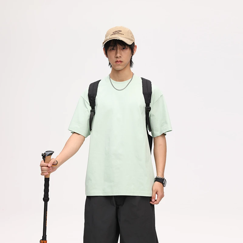 防晒透气户外登山短袖男款夏季新款速干透气宽松百搭纯色圆领上衣