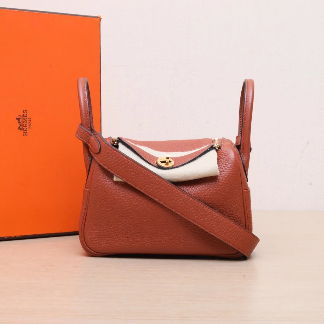 99新 Hermes/爱马仕 黑黑Lindy Mini 6C古铜色 TC皮 Z刻 金扣