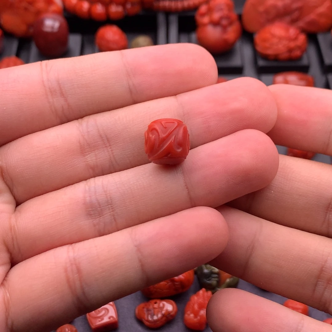 南红玛瑙未镶嵌南红精工雕刻博古文老型珠12mm