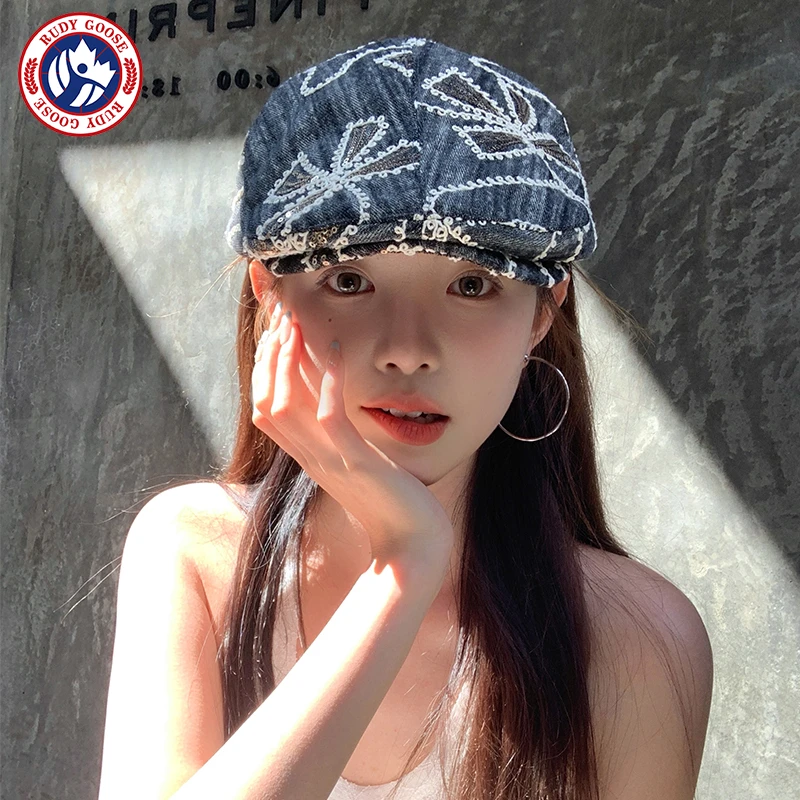 RUDY GOOSE夏季2025新款刺绣前进帽女百搭大头围显脸小鸭舌贝雷帽