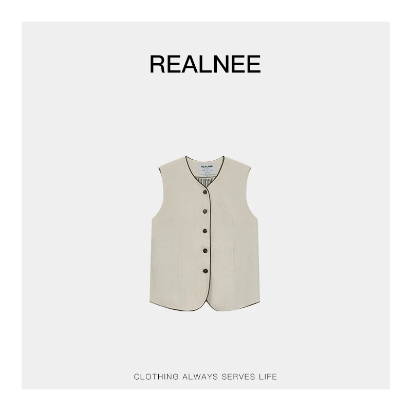 REALNEE【松弛出街】天然亚麻极简撞色马甲老钱松弛感随性穿搭03722